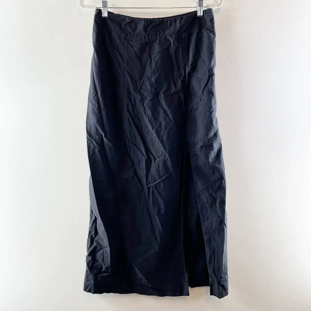Free People Cotton High Slit Side Buttons Maxi Skirt Black Large